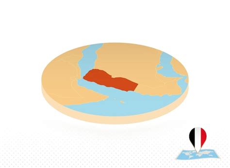 Mapa do Iêmen projetado no mapa de círculo laranja de estilo isométrico ...