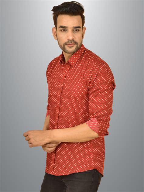 Mens Maroon Dot Printed Crepe Fabric Shirt – QuaClo