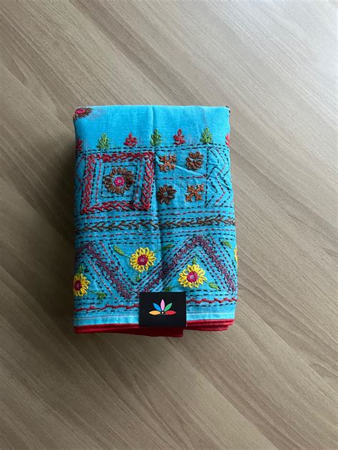 Hand Embroidered Lambani Cotton Silk Saree with Contrast Blouse-22192 ...