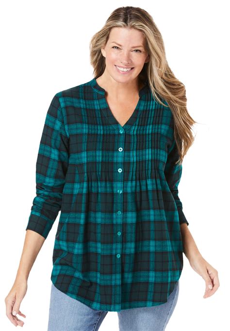 Woman Within Plus Size Pintucked Flannel Shirt - Walmart.com