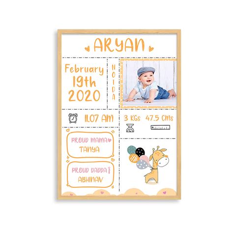 Doodle's Birth Statistics Frame | Baby Giraffe – mumma.com