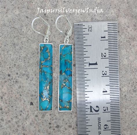 Buy Rectangle Turquoise Earrings Blue Copper Turquoise Earrings Online ...