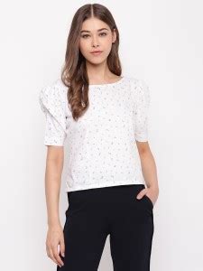 Capybara Formal Puff Sleeve Floral Print Women White Top - Buy Capybara ...