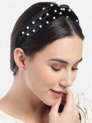 Buy Blueberry Princess Pearl Embellished Black Velvet Knot Hair Band Online