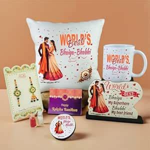 Buy PICRAZEE Raksha Bandhan Gift Combo for Bhaiya-Bhabhi – 2 pcs Rakhi ...