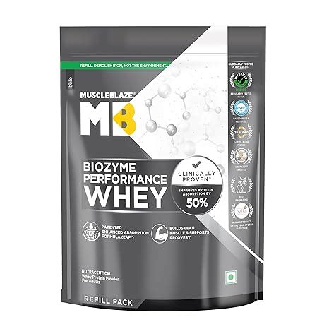 MuscleBlaze Biozyme Performance Whey Protein Powder, Magical Mango (1kg ...