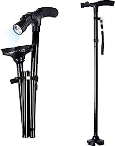 DHVAJ Folding Walking Cane with LED Light,Pivoting Quad Base,Adjustable ...