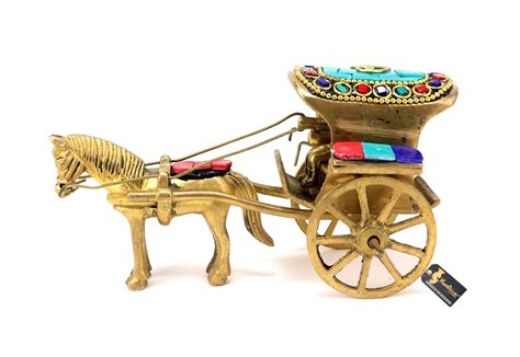 Buy Two Moustaches Gemstone Work Brass Horse Cart Replica Decor ...