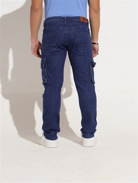 Men’s Denim Cargo Pants with Flap Pockets | Stretch Cotton Knitted ...