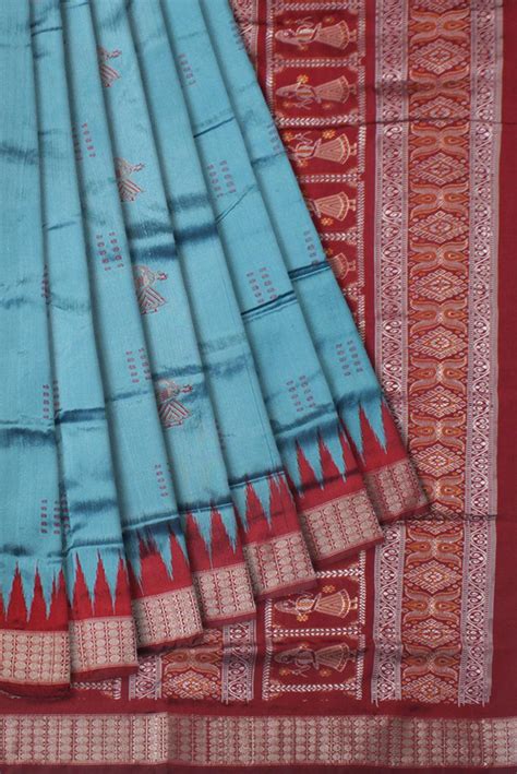 Doll print Pata saree is sky and maroon color base.