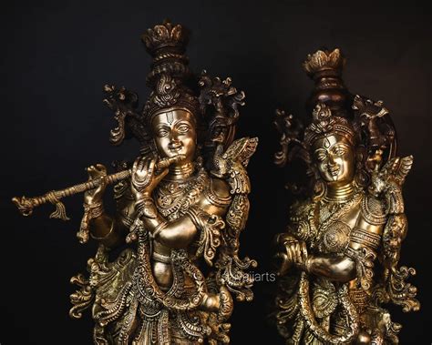 Buy SHIVAJI ARTS Radha Krishna Statue Brass Double Tone Work Gold-Brown ...