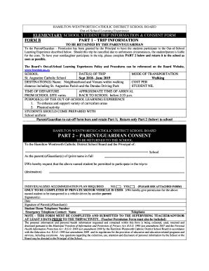 Fillable Online ELEMENTARY SCHOOL STUDENT TRIP INFORMATION & CONSENT ...