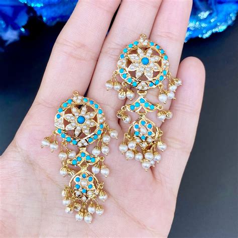 Party Wear Pearl and Turquoise Choker Necklace Set in 22K Gold GNS 067