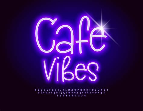 Vector neon signboard cafe vibes funny glowing font set of playful ...