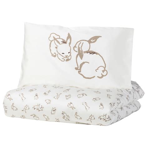 RÖDHAKE duvet cover 1 pillowcase for cot, rabbit pattern/white/beige ...