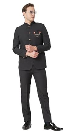 Buy MR. DULHA SINGLE BREASTED REGULAR FIT SOLID JODHPURI SUIT(BLACK) (S ...