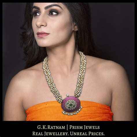 22k Gold and Diamond Polki Reversible Pendant with Antiqued Freshwater ...