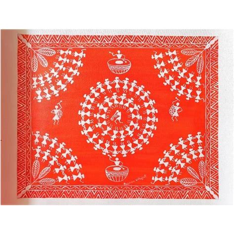 ARTS of INDIA | Tarpe Dance: Original Warli Painting Red | Sustainable ...