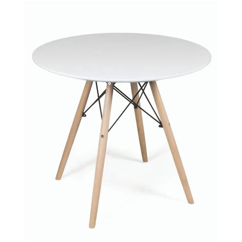 Mesa de cocina Fontana, redonda en haya natural y blanco.