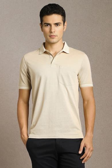 Louis Philippe Polo T-Shirts, Men Beige Solid Polo Neck T-shirt for T ...
