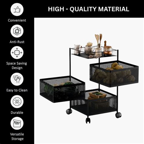 Buy LUXE HOME Metal 3-Tier Revolving Kitchen Storage Trolley from Luxe ...