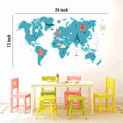 DivineDesigns World Map Sticker ( Size :- 24 X 13 inch ) Medium Self ...
