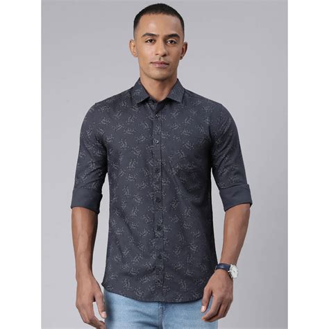 Buy CP BRO Men Aop Dark Grey Polo Neck Printed Shirt Online