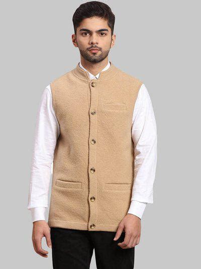 Price History of ColorPlus Men Beige Pure Wool Nehru Jacket (Enjoy ...
