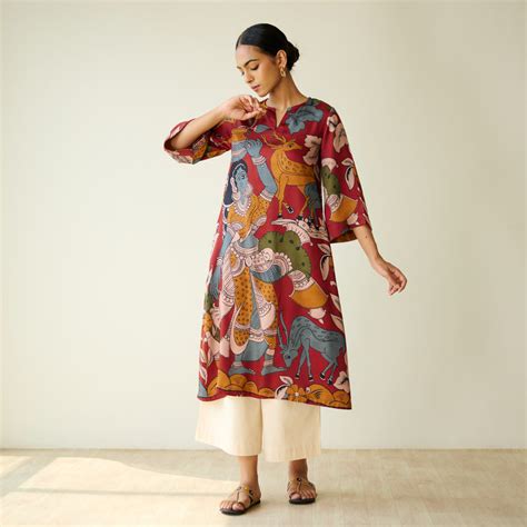 Buy Chitra Modal Satin Kurta - Rust | Rustorange