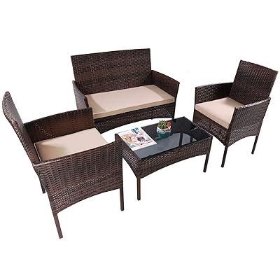 SMUGDESK Outdoor Patio Furniture Set - 4 Piece Wicker Rattan India | Ubuy