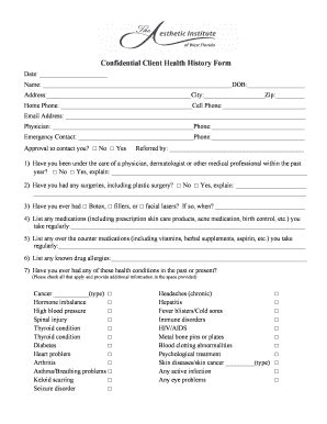 Confidential Client Health History Form - Blank Fillable Template ...