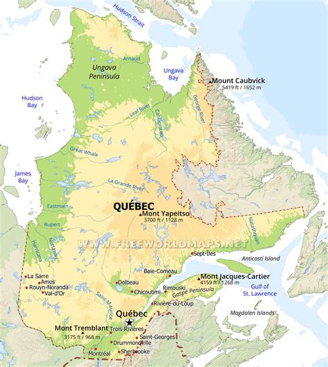 Physical map of Québec