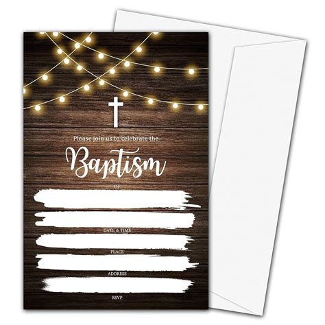 Baptism Invitation Cards, Rustic Wooden Fill In Invites Cards, First ...