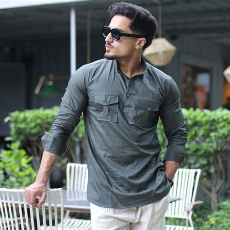 Olive Green Mandarin Collar Short Kurta – Rajanyas