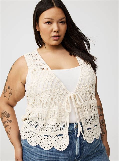 Plus Size - Crochet Tie-Front Vest - Torrid