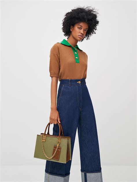 Avocado Large Double Handle Canvas Handbag - CHARLES & KEITH IN