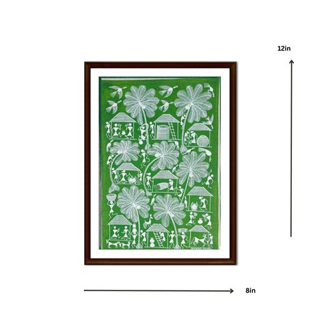 DAILY LIFE OF TRIBALS WARLI PAINTING (GREEN) WLS178