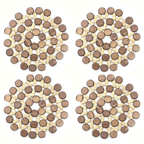 Buy HOKIPO Round Bamboo Table Coaster, Pan Pot Holder, 16 x 16 cm, 4 ...