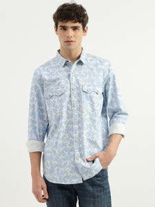 United Colors of Benetton Men Printed Casual Light Blue, White Shirt ...