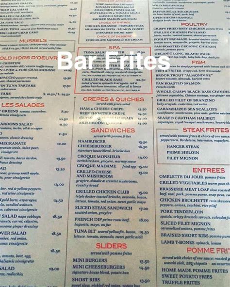 Menu at Bar Frites, Greenvale