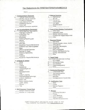 Tax Deductions for Firefighters/Paramedics - Blank Fillable Template ...