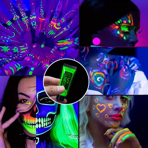 UV Body Paint Kit Glow in the Dark Blacklight Reactive Stencils Brushes ...