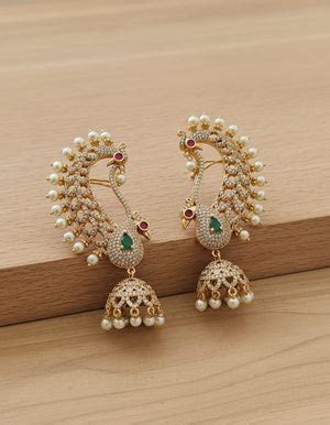 Ear cuff Multi- colour AD Stone Peacock jhumka – Sriyas Collections