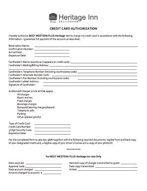 Download Credit Card Authorization Form - BEST WESTERN PLUS ... - Fill ...