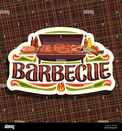 Vector logo for Barbecue, white vintage label with roasted frankfurters ...