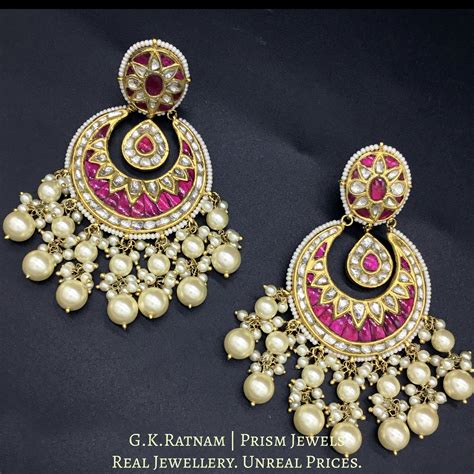 23k Gold and Diamond Polki Chand Bali Earring pair with Rubies – G. K ...