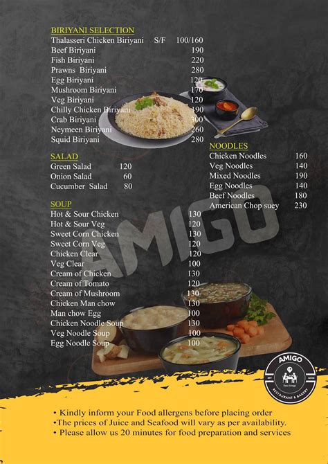 Menu at Amigo Restaurant & Bakers, Kattappana