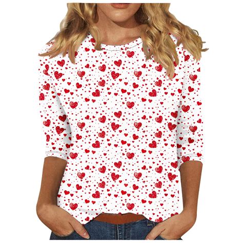 Womens 3/4 Sleeve Tops Valentine's Day Shirts for Women Love Heart ...
