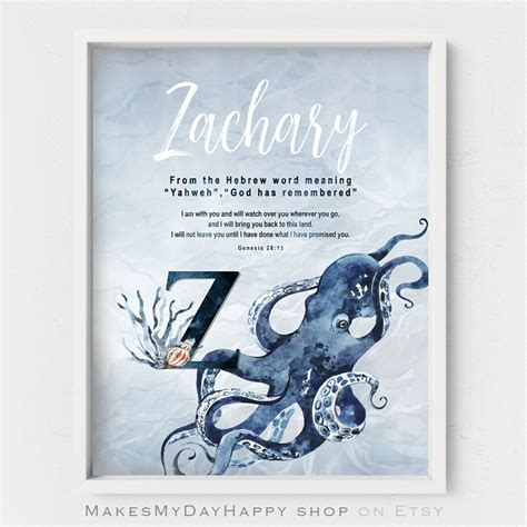 Zachary Name Meaning,octopus Kids Room,marine Creatures,watercolor ...