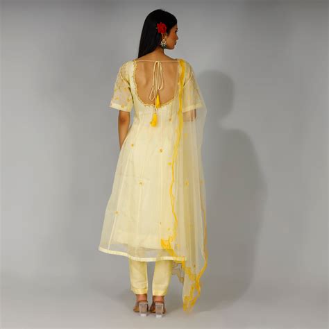 Pastel Yellow Embroidered Anarkali Set – Manisha Soni